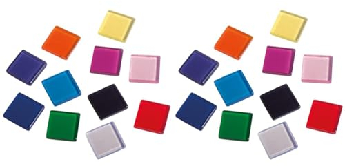 Rayher Acryl Mosaik, transparent 1x1cm, ca. 205Stück, SB-Box 50g, bunte Mischung, quadratisch, Kunststoffsteine, Kunststoffmosaik durchscheinend, 14540999 (Packung mit 2)