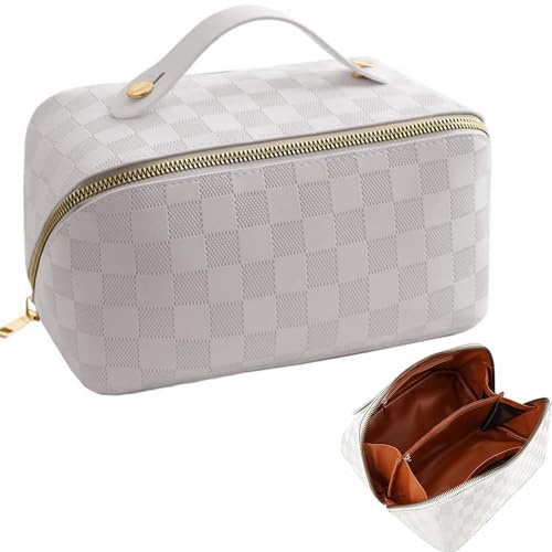 Norhogo Multifunktions Reise Kosmetiktasche Mit Großem Fassungsvermögen, Tragbare schminktasche Makeup Tasche mit FäChern Pu Leder Kosmetiktasche Damen für Kosmetik-Reisetasche PU-Leder Innere