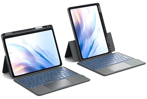 CHESONA Tastiera iPad Air 11 M2/M3, Backstand Rugged Tastiera iPad Pro 11 (4/3/2/1) con Touchpad, Tastiera iPad Air 5/4 10.9”, Supporto Regolabile 15°-180°, 7 Colori di Retroilluminazione, Grigio