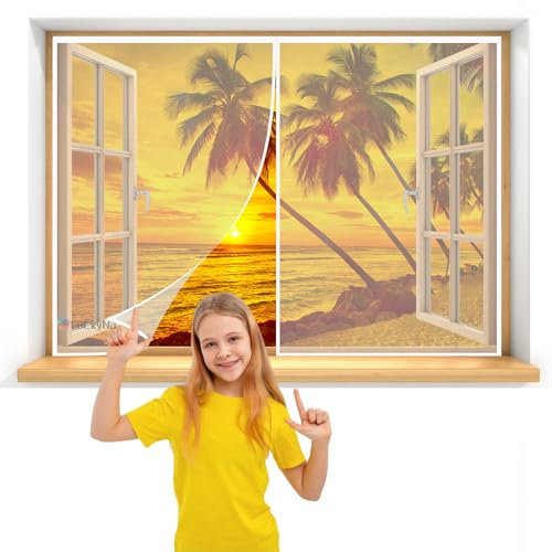 Magnet Fliegengitter Fenster Weiß 175x185cm Adsorption Fliegengittertüren Automatisch schließen problemlos durch für Flure/Türen/Fenster