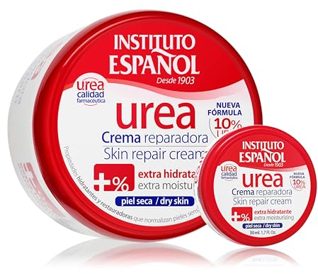 Instituto Español Urea Körpercreme, Feuchtigkeitscreme für trockene und rissige Haut, Regenerierende Körpercreme für raue Haut, Hande, Füße, Tagescreme mit hohem Harnstoffgehalt, Reiseset 430ml