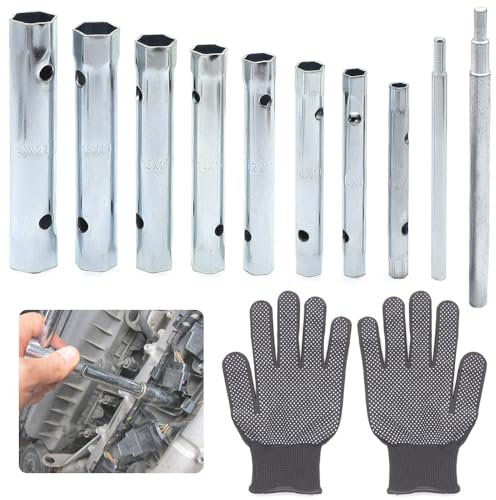 Aoyswuz 10 piezas Llaves de Vaso con Guantes, Llave Tuerca Grifo 6-22 mm Llaves de Bujías, Llaves de Tubo para Renovación e Instalación, Mantenimiento