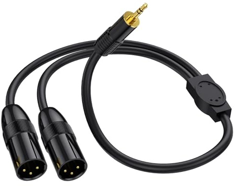 LOKEKE XLR to 3.5mm Y Splitter Adapter Cable, TRS Stereo Male to Dual XLR Male Interconnect Audio Microphone Cable for Microphone, Sound Card, Camcorder & More