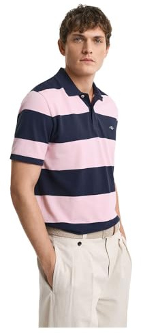 GANT Men's Block Stripe Polo Shirt, California Pink, XL