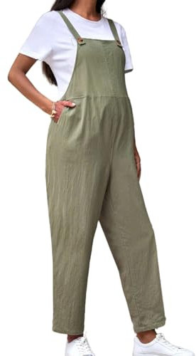 KINLYBO Tuta premaman in vita regolabile pantaloni salopette casual in cotone allentato, Verde, XL