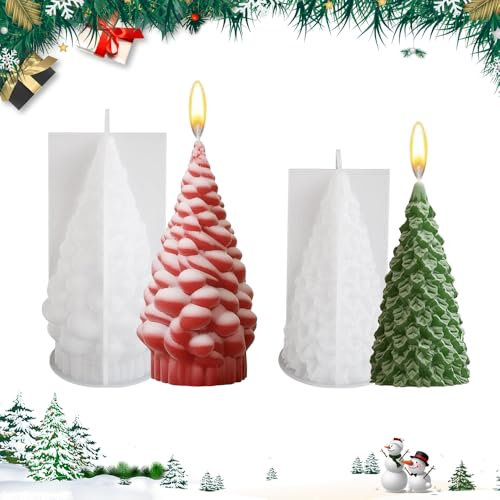 Udbrud Stampo in Silicone Per Candele, 2 Stampi Per Albero Di Natale 3D Stampi in Silicone Per Candele Fai Da Te, Stampi Per Candele in Silicone Per Versare Candele Profumate Natale Artigianato
