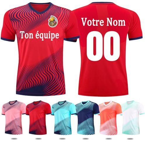Maillot T Shirt Foot Personnalisé Enfant Hommes Maillot de Foot pour Garçons Maillot Foot Enfant Maillot Football Personnalisé avec Numéro de Logo de Nom d'Équipe