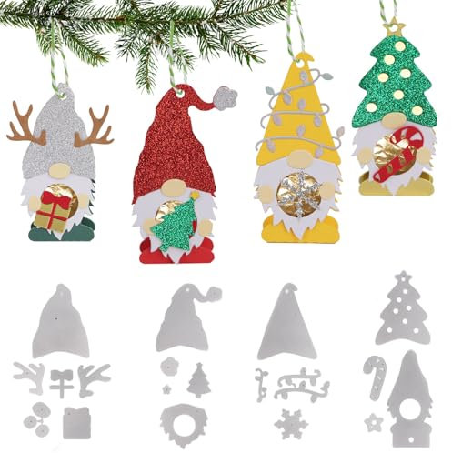 BETESSIN Stanzschablonen Weihnachten - 4er-Set Prägeschablone mit Weihnachtswichtel Form - Stanzschablonen Schachteln für Schokokugeln & Lollies - Stanzformen für DIY Geschenk Weihnachten Basteln