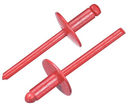 sourcing map Lot de 150 rivets aveugles en aluminium de 1,9 cm x 0,95 cm, poignée en aluminium et mandrin en acier, rivets de fixation à grande bride pour métal, meubles, automobile, rouge