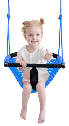 Kleinkindschaukel & 2-in-1-Babyschaukel - Verstellbarer Schaukelsitz aus Seil für Kinder, drinnen und draußen, langlebiges Schaukelset für den Garten, für Säuglinge und Kleinkinder (Blau)