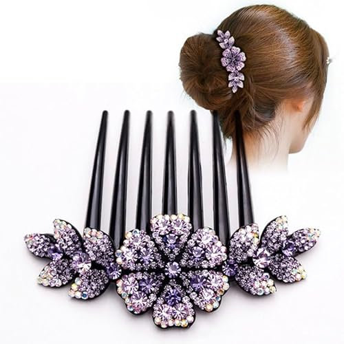 2Pcs Rhinestone Flower Hair Combs, Purple Alloy Hair Accessories for Women, Wedding Comb for Brides and Bridesmaids, Elegant Decoration for Parties and Proms