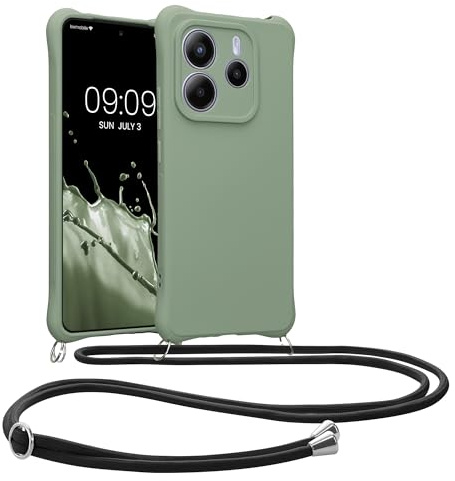 kwmobile Necklace Case kompatibel mit Xiaomi Redmi Note 14 5G (Nicht für 4G) Hülle - Cover mit Kordel zum Umhängen - Silikon Schutzhülle Graugrün