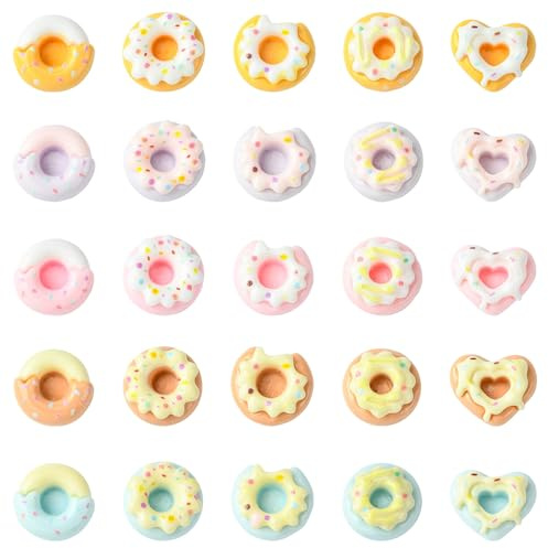 Airssory 125 pcs 5 Styles Doughnut Shaped Resin Cabochons Donut Sweet Dessert Imitation Food Flatback Charms for DIY Jewellery Embellishment Craft Phone Bag Shoes