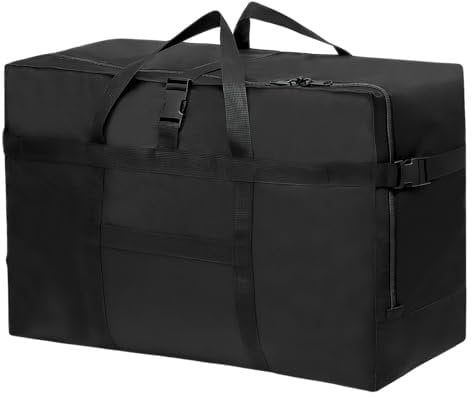 96L Große Reisetasche, Faltbare Reisetasche mit Handschlaufe, wasserdichte Tragetasche, für Fluggesellschaften Reisen Camping Umzug und Schule, für Herren Damen (Schwarz)