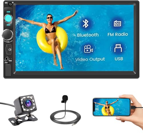 Inefala Autoradio 2 Din mit Display 7 Zoll, Car Radio Bluetooth Doppel Din mit Video-Ausgangsfunktion Mirror Link Radio FM USB/AUX EQ SWC Rückfahrkamera Mic Unterstützung SD-Karte
