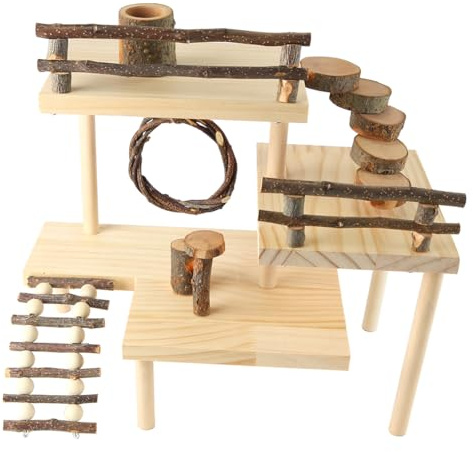 Alnicov Hölzerner Hamsterkäfig-Plattform-Kletterspielplatz mit Brücke Natürliches Lebensraum-Klettersystem
