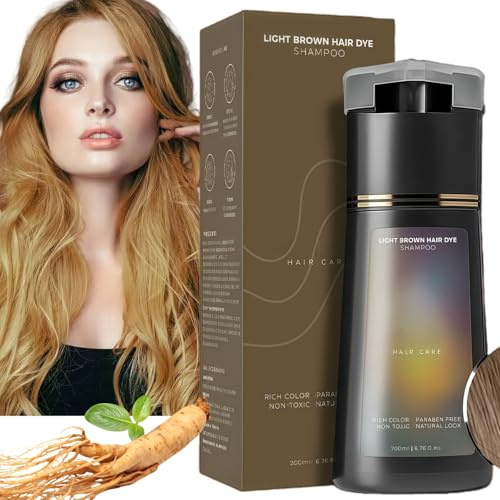 Hair Dye Shampoo,Hair Colour Shampoo Care,Instant Dye Sha-mpoo,Hai-r D-ye Shamp-oo,Natural Plant Ha-ir D-ye Sham-poo,3 In 1 H-air Dy-e Permanent,Colour Shamp-oo to Cover Grey Ha-ir,Light Brown
