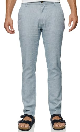 Indicode Herren INGuy Stoffhose aus Leinen & Baumwolle | Herrenhose Freizeithose Männer Copen Blue, 31/32