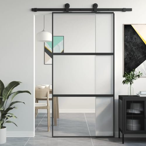 Ferramenta,Materiali da costruzione,Porte,Porte domestiche,Porta Scorrevole Nero 102.5x205 cm Vetro Temperato e Alluminio