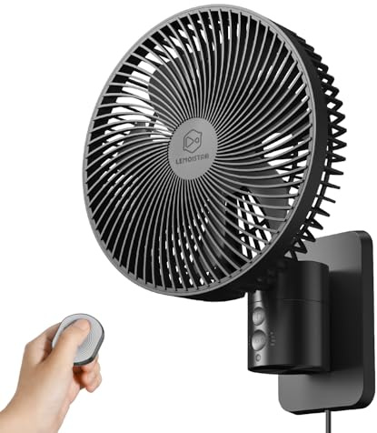 LEMOISTAR - Piccolo ventilatore da 20,3 cm con telecomando, oscillazione a 90°, 4 velocità, 4 timer, inclinazione regolabile, cavo da 70 pollici, silenzioso, per camera da letto ad angolo