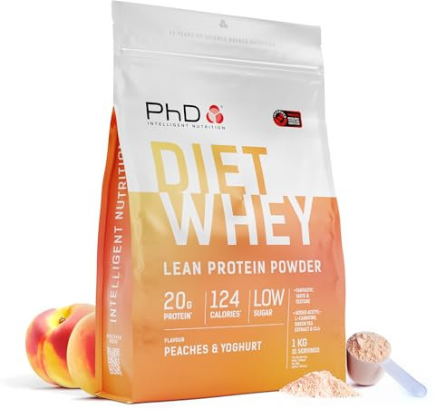 PhD Nutrition Diet Whey Lean Protein Powder | Peaches & Yoghurt Whey Protein Powder | 31 Servings 1kg Bag