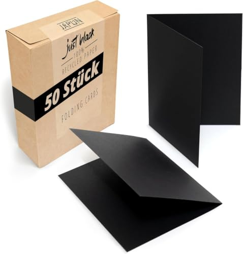 Japun - Faltkarten Set (50 Stück) - DIN A6, 148 x 105 mm, schwarz | Blanko Klapp-Karten aus 250 g/m² Papier zum Gestalten, Beschriften und Bedrucken
