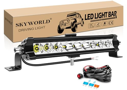 SKYWORLD Slim Led Lichtleiste KFZ mit 12V Kabelbaum Kit, 11 Zoll 28 cm 30W | Lichtbalken Arbeitsscheinwerfer Offroad Beleuchtung Led Bar für 4x4 4WD Auto SUV ATV UTV LKW Traktor, Wasserdicht 6000K weiß