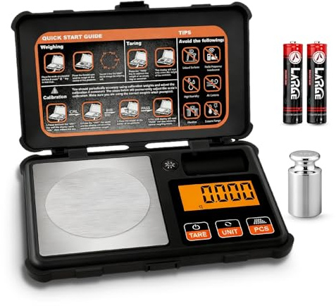 wlertcop Hochpräzise Milligramm-Waage, 50 g/0,001 g, digitale Mini-Taschenwaage, MG-Skala zum Wiegen von Pulver, Schmuck, Medizin, Edelstein, Nachladen, mit Kalial-Gewicht, Batterie, Schwarz