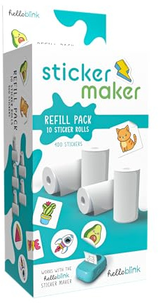 Hello Blink Sticker Maker Refill Pack – 10 Rolls: 5 Round, 5 Square – Makes 400 Custom Stickers – Compatible with Hello Blink Printer (Sold Separately) – Fun for Kids Aged 8+, DIY Craft Projects