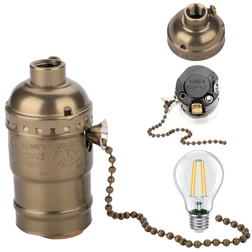 Douille de lampe à chaîne à tirer, douille de lampe filetage avec interrupteur chaîne, support en métal vintage pour ampoules E26 E27, finition bronze, pendentif plafond