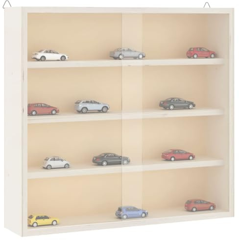 LoogCape Sammlervitrine aus Holz mit Türen, 40x8,5x37 cm, Sperrholz, 4 Fächer, Wandmontage, für Wohnzimmer, Schlafzimmer, Bad