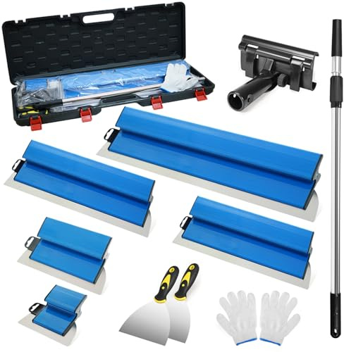 Flächenspachtel Set, 5 x flächenspachtel (150 mm Halbmond, 250 mm, 400 mm, 600 mm, 800 mm) mit Ersatzklingen –2 x Spachtel–Teleskopstange aus Aluminium–Spachtel Set für Oberflächen