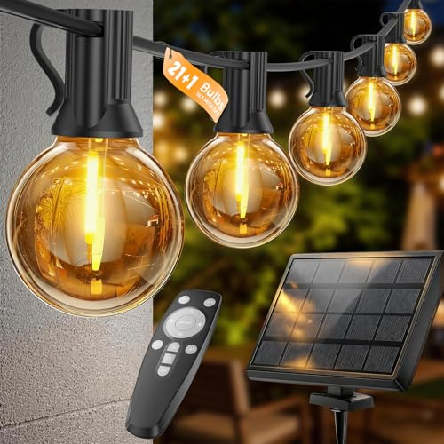Solar Lichterkette Outdoor 16.3 M - Solar- & USB-Aufladung Lichterkette AußEn Fernbedienung, AT-Timer-Funktion & Dimmbar G40 LED Solarlichterkette Wetterfest 4 Modi Balkon Garten Lichterkette Aussen