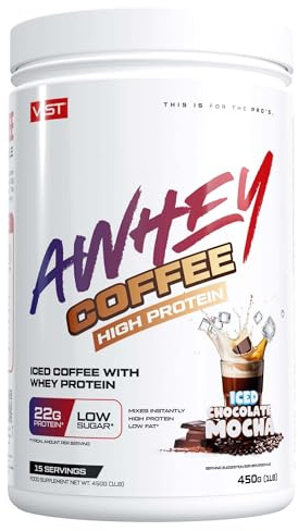 VAST AWHEY Iced Protein Coffee Iced Chocolate Mocha, 450 g, 22 g Protein & 80 mg Koffein pro Portion, 75% Proteingehalt, ohne Zuckerzusatz, instant löslich