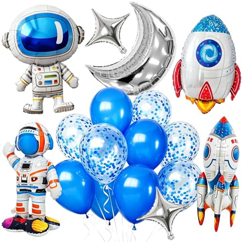 Larber 20 Stück Weltraum Geburtstag Ballon Deko Set XXL Raketen Astronaut Folienballons Set