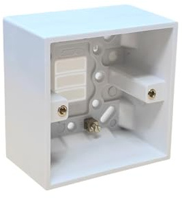 Selectric Square 1 Gang 47mm Deep Surface Pattress Back Box LG838-47, White Plastic, Not Water Resistant, Includes Earth Terminal, Knockouts, Compliant with BS5733