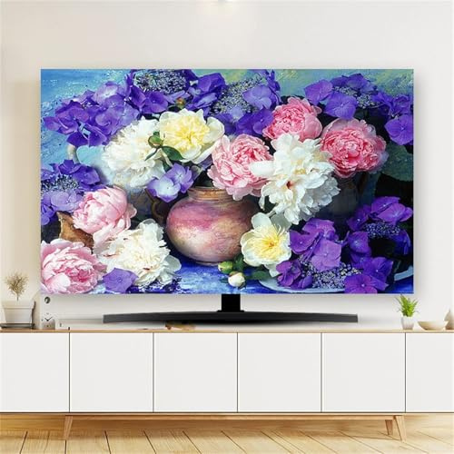 HSTANGKY Copertina TV Per 32-80 Pollici Polvere Decorativa Estensibile Per Monitor TV/PC A Schermo Piatto Proteggi Schermo Televisivo Elastico-flower4||40-43inch