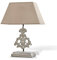 LOBERON Tischlampe Poème, meisterhafte Handwerkskunst, helles Antik-Finish, Tischleuchte mit Vintage-Charme, Paulowniaholz, MDF, Baumwolle, leinen/antikweiß