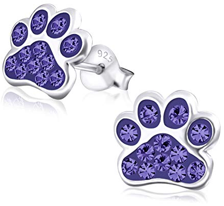 Laimons Mädchen-Ohrstecker Ohrringe Kinderschmuck Hundepfote Pfote mit Glitzer aus Sterling Silber 925 (Lila)