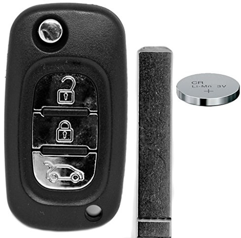 mt-key Klapp Schlüssel Gehäuse Funkschlüssel Fernbedienung Autoschlüssel | VA2 Rohling, CR2032 Batterie, für Renault/Mercedes Benz