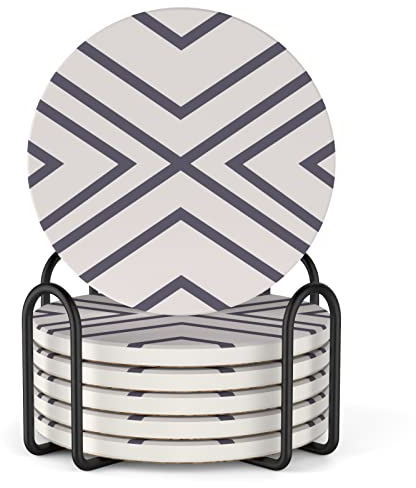 LIFVER Dessous de Verre, Lot de 6 sous Verre avec Support, Absorbants Coaster en Céramique Antidérapants pour la Maison, Le Café et Les Bars - Dessous de Verre à Motif Géométrique