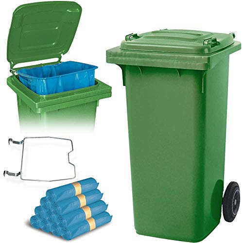 BRB 120 Liter Mülltonne mit Halter für Müllsäcke, inkl. 250 Müllsäcke (grün)