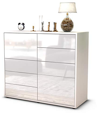 Stil.Zeit Sideboard Clarissa, Korpus Weiss matt, Front Hochglanz Weiß (92x79x35cm) Push-to-Open Technik & Leichtlaufschienen
