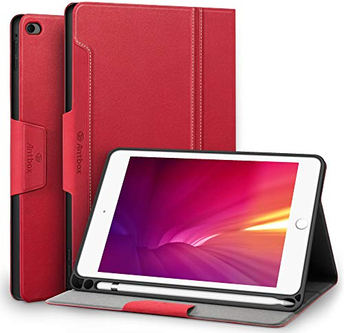 Antbox Hülle für iPad mini 5 2019 7.9 Zoll/iPad mini 4 mit Pencil Halter Auto Schlaf/Wach Funktion PU Ledertasche Schutzhülle Smart Cover mit Stand Funktion (Rot)