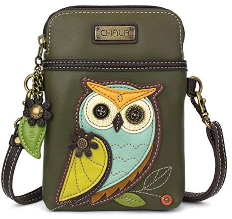 CHALA Crossbody Handy Geldbörse - Frauen PU Leder mehrfarbige Handtasche mit verstellbarem Riemen - Owl Gen II - Olive