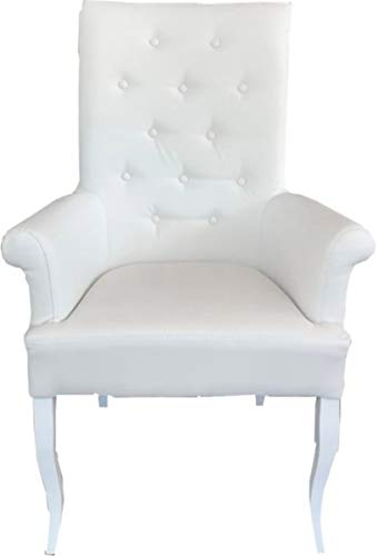 Casa Padrino Chesterfield Neo Barock Esszimmer Stuhl Weiß/Weiß Kunstleder mit Armlehnen - Barock Möbel