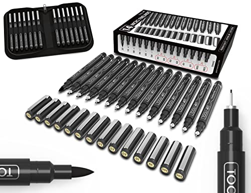 Micro-Line 14 Stifte mit Etui, Fineliner, Multiliner, Archivtinte, wasserfest, Tagebuch, Illustration, Architektur, Technisches Zeichnen, Outline, Manga, Schreiben, Felsmalerei. Schwarz