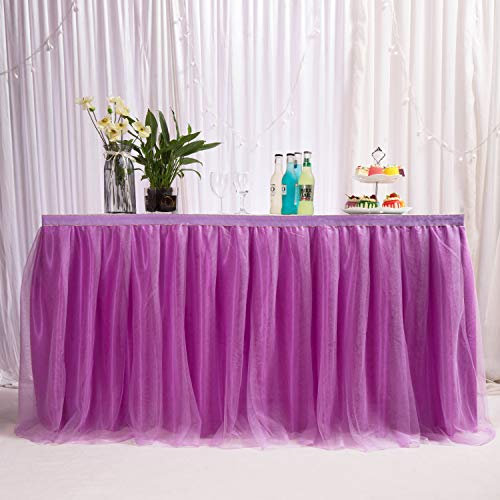 MYMM 6ft / 182cm Violet Jupe de Table, Gaze de Bureau en Tulle Romantique, décoration de Table, Nappe de Tutu Flocon de Neige au Pays des Merveilles, pour Shower, Mariage, fête, Bar