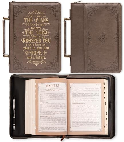 Christian Art Gifts Klassische Bibelhülle für Herren für I Know The Plans Jeremia 29:11, braun/goldfarben, Kunstleder, Größe M