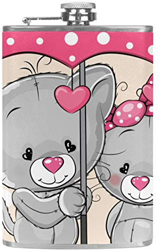 Leather Pocket Flagon Whiskey Flask with Handsel Funnel for Camping Fishing BBQ Party Bar Drinkers Wine Bottle Umbrella Kittens